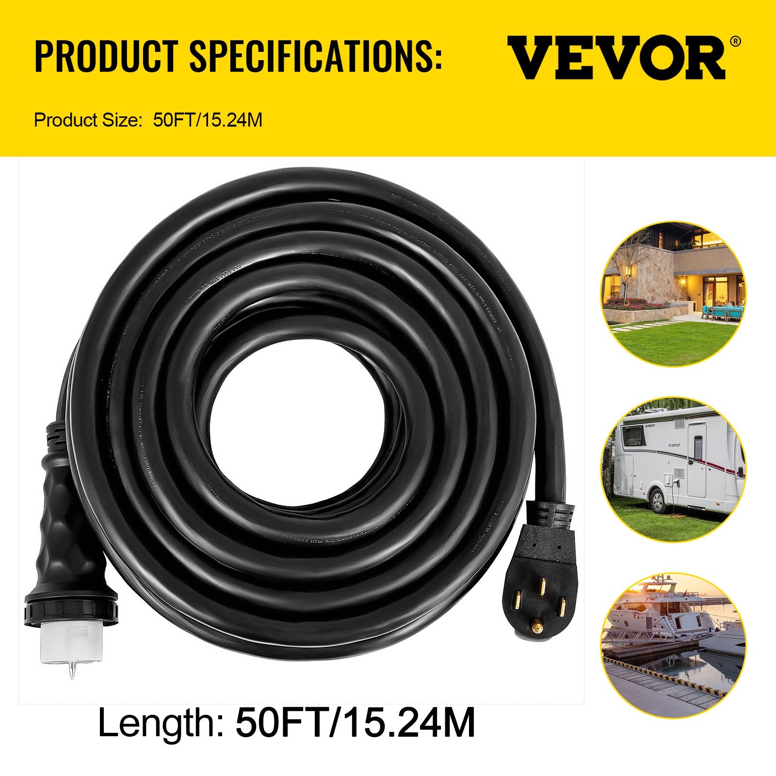 VEVOR 50Ft 50 Amp générateur d'extension câble STW générateur câble 125V 250V générateur de puissance Co