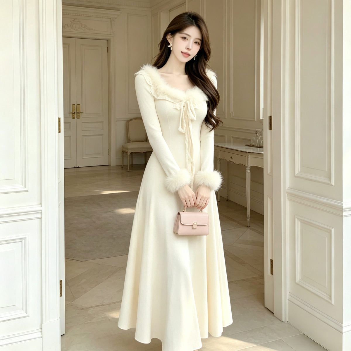 Robe longue flatteur en dentelle avec une vibe d'automne cozy