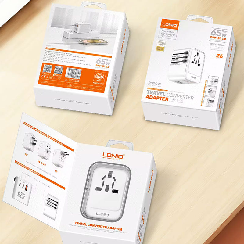 Gallium Nitride PD65W Charge rapide tête à l'étranger Voyage Plug Converter