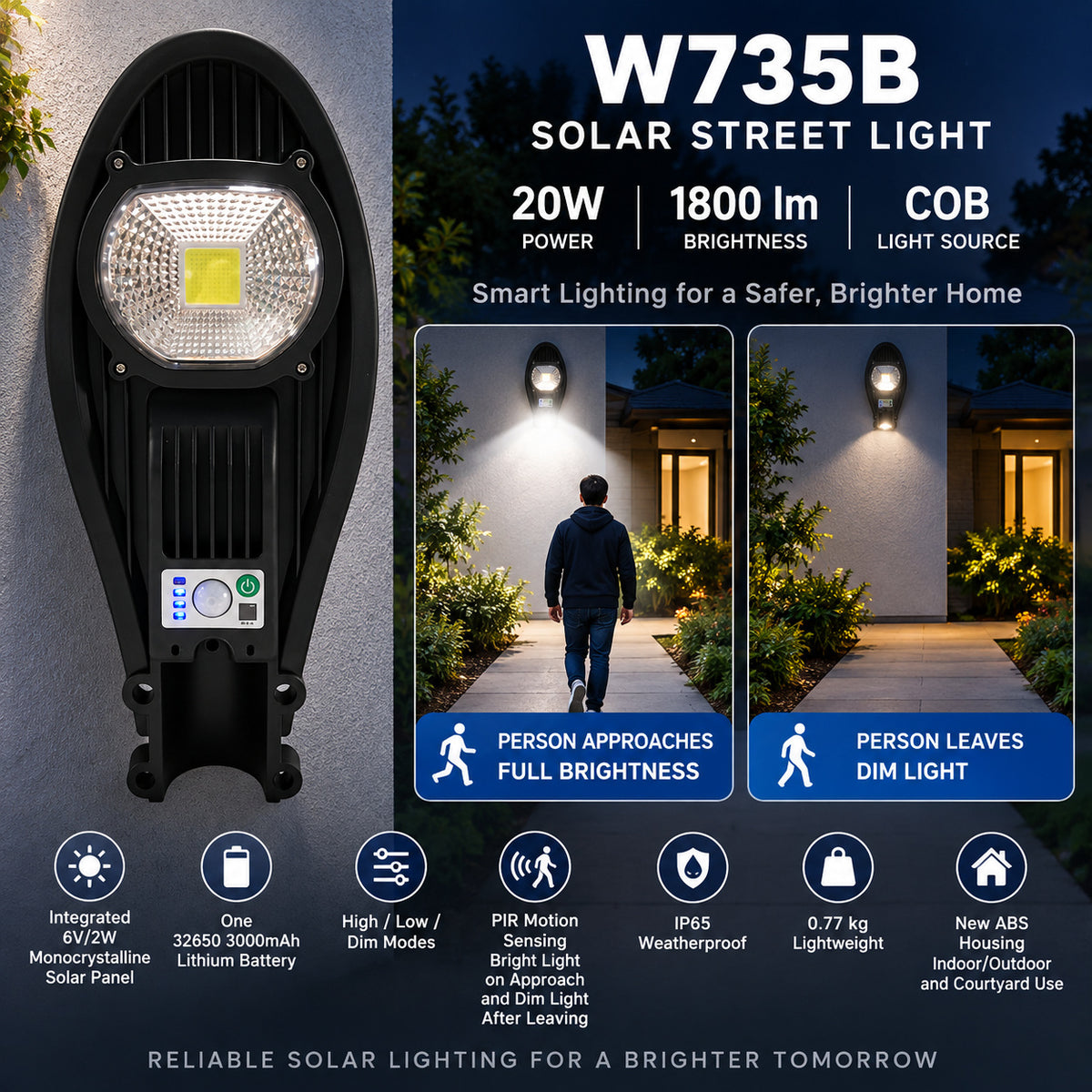 Solar Powered Rechargeable Motion Sensor Waterproof Garden Light W735B For Yard Decoration