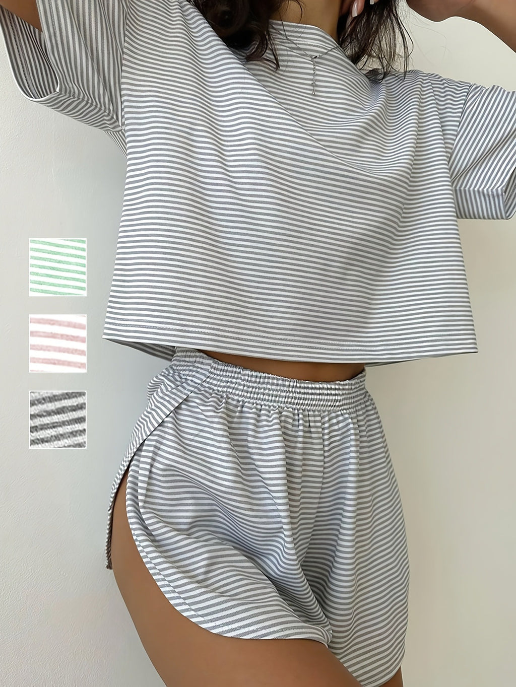 Summer Short Sleeve Suit Short Sleeve Suit Square Neck Top Side Slit Suit