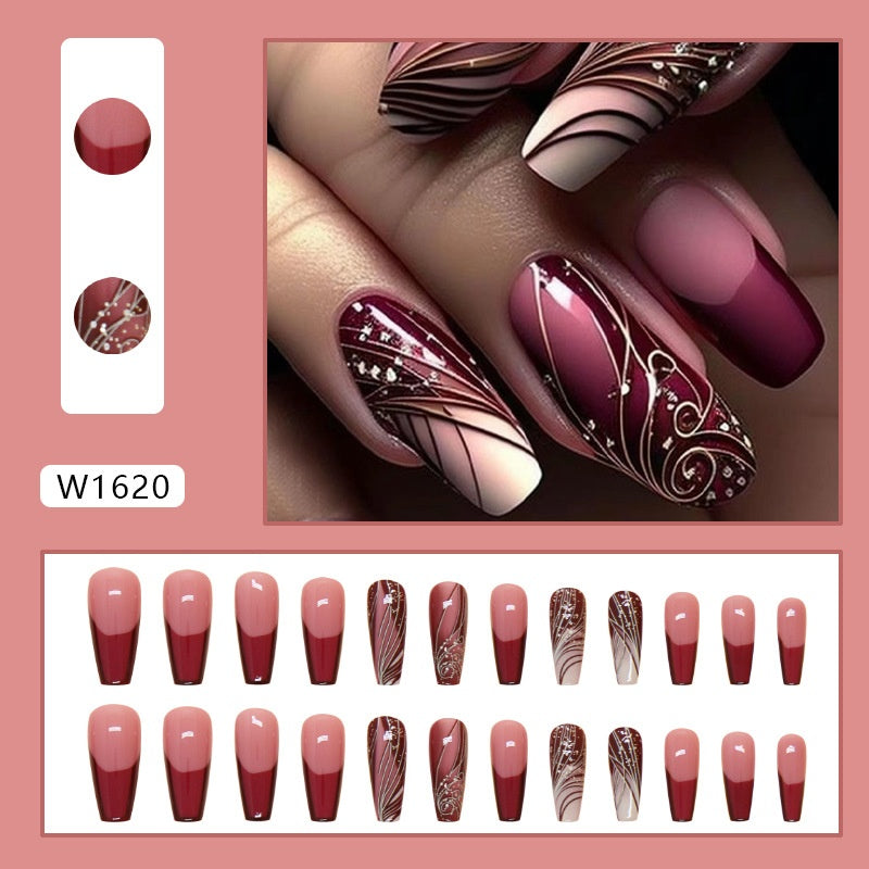 Motif de ligne Faux ongles Porter des ongles amovibles bâtonnet