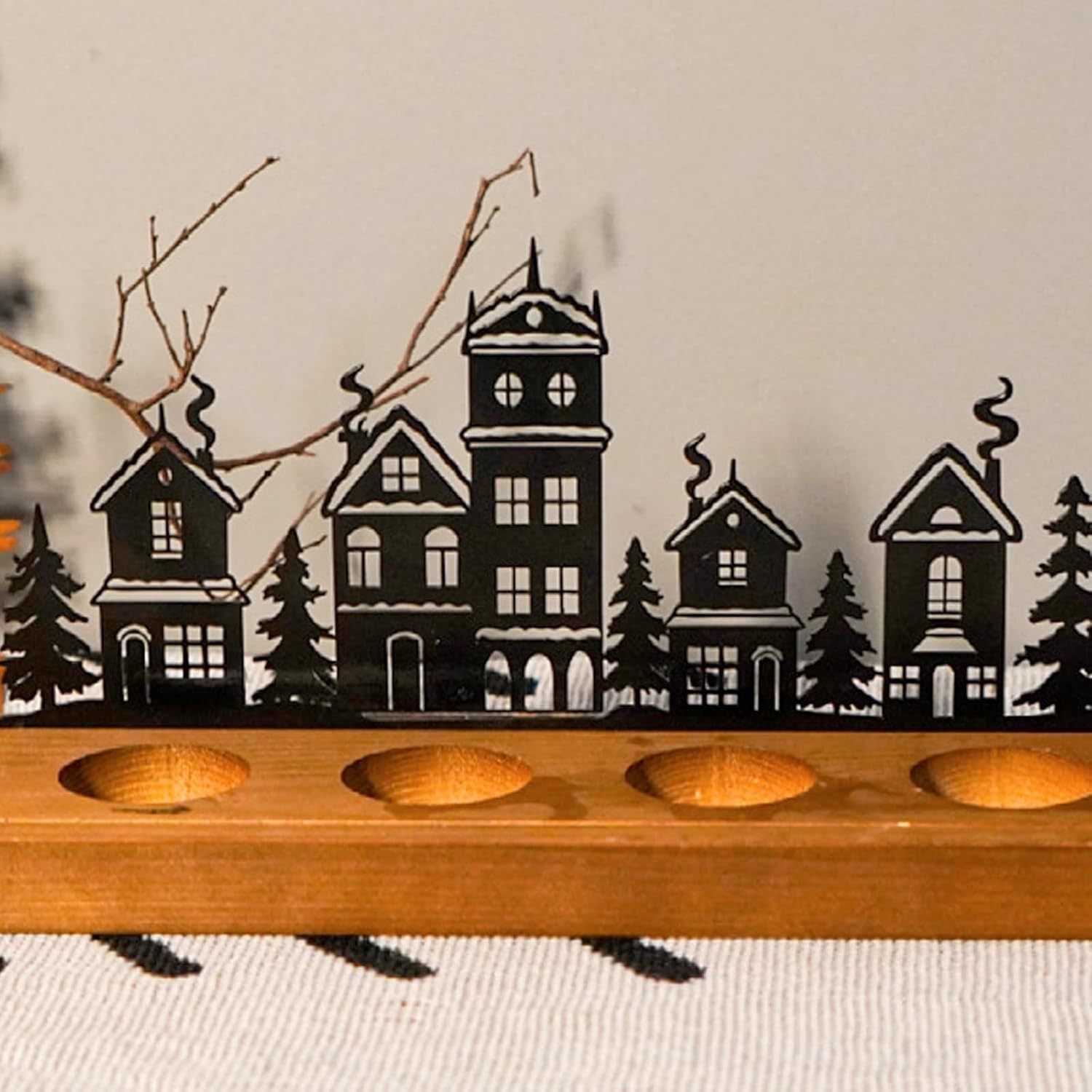 Porte bougie de l'Avent: Arbre de Noël en métal sur un support en bois pour décor festif—Acces Parti