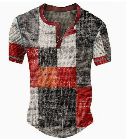 Vêtements Hommes Graphic Plaid Color Block Imprimé Waffle Henley Chemise manches courtes hommes