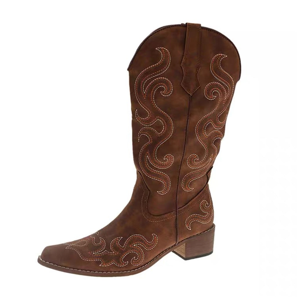Femmes Brodé V-Neck Bottes de Cowboy Western