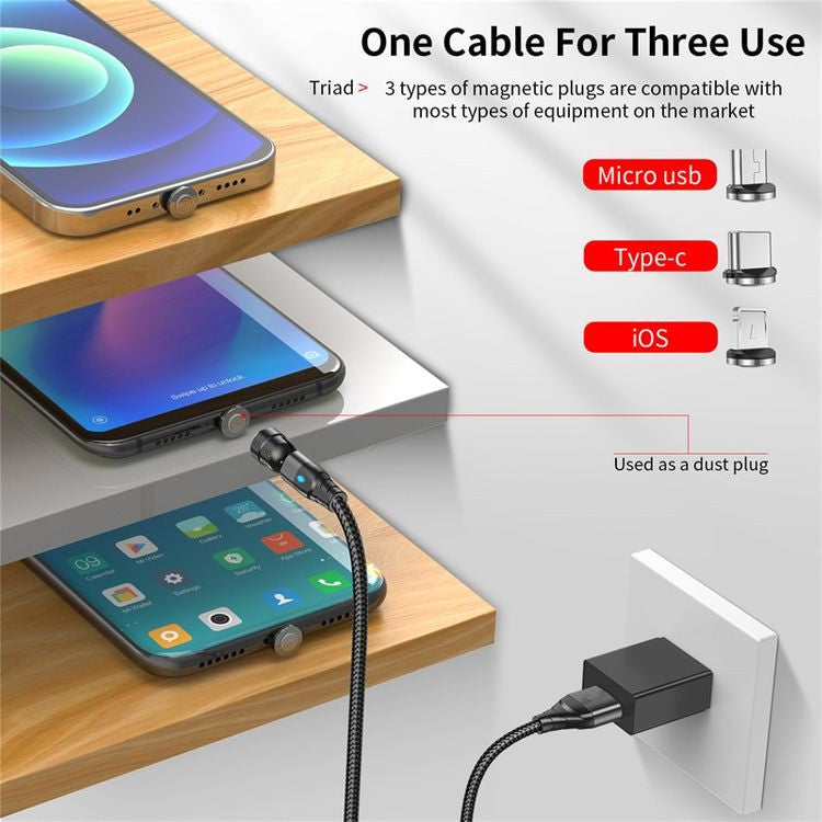 Câble de données magnétique 3-en-1 540 Connecteur rotatif 5A Charge rapide