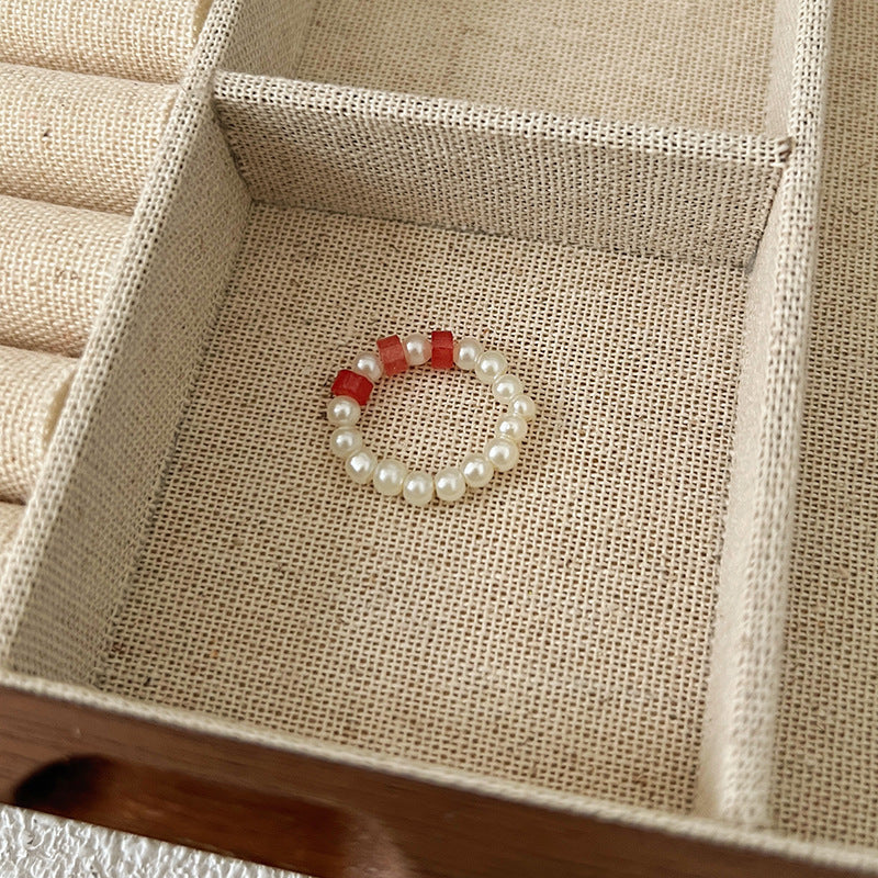 Maillard Pearl Bague Perlé Rope Élastique Femme Artistic Stacking Index Finger Ring High-E