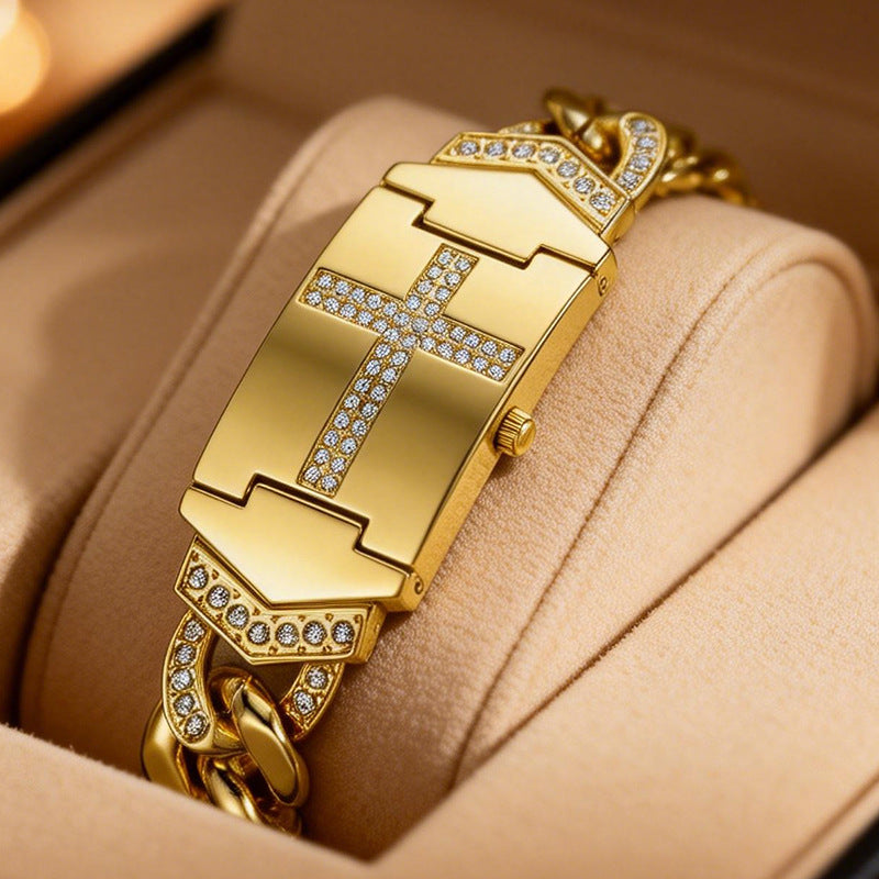 Flip-top Cross montre avec bracelet pour femmes