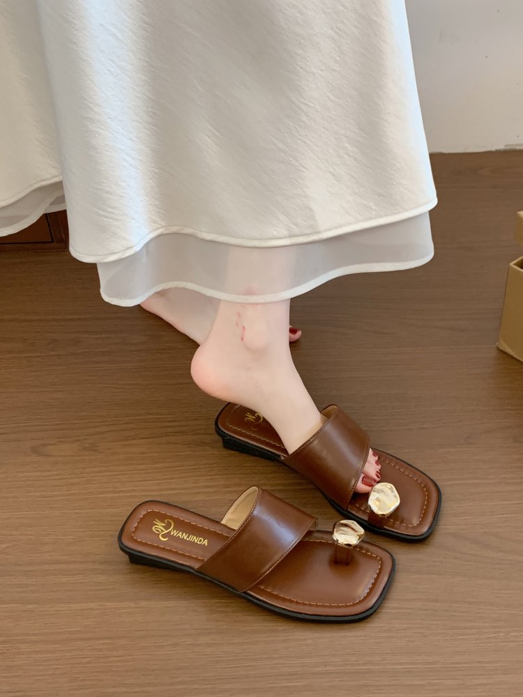 Women's French Style Metal Thong Slippers