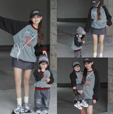 Bloc de couleur Raglan Hoodie pour les parents et les enfants polyvalent et facile à styler