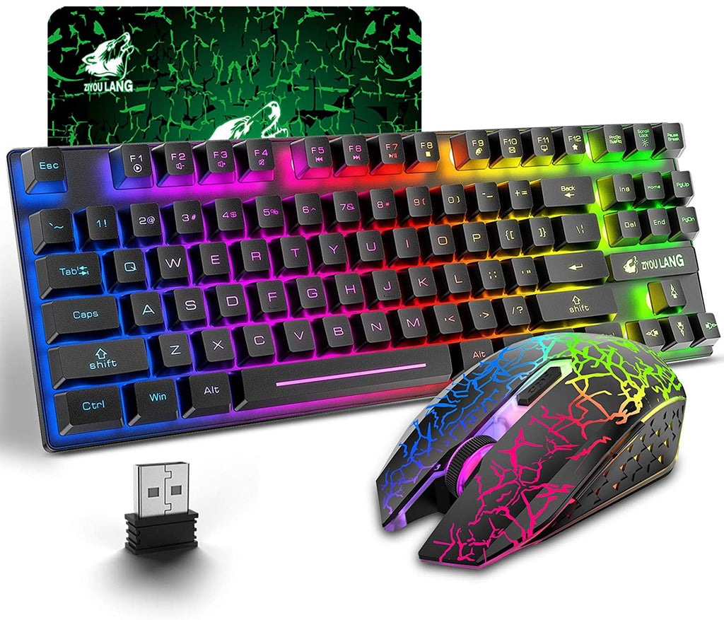 T87 sans fil jeu clavier et souris Rainbow rétroéclairé pour PC Mac PS4 Xbox One