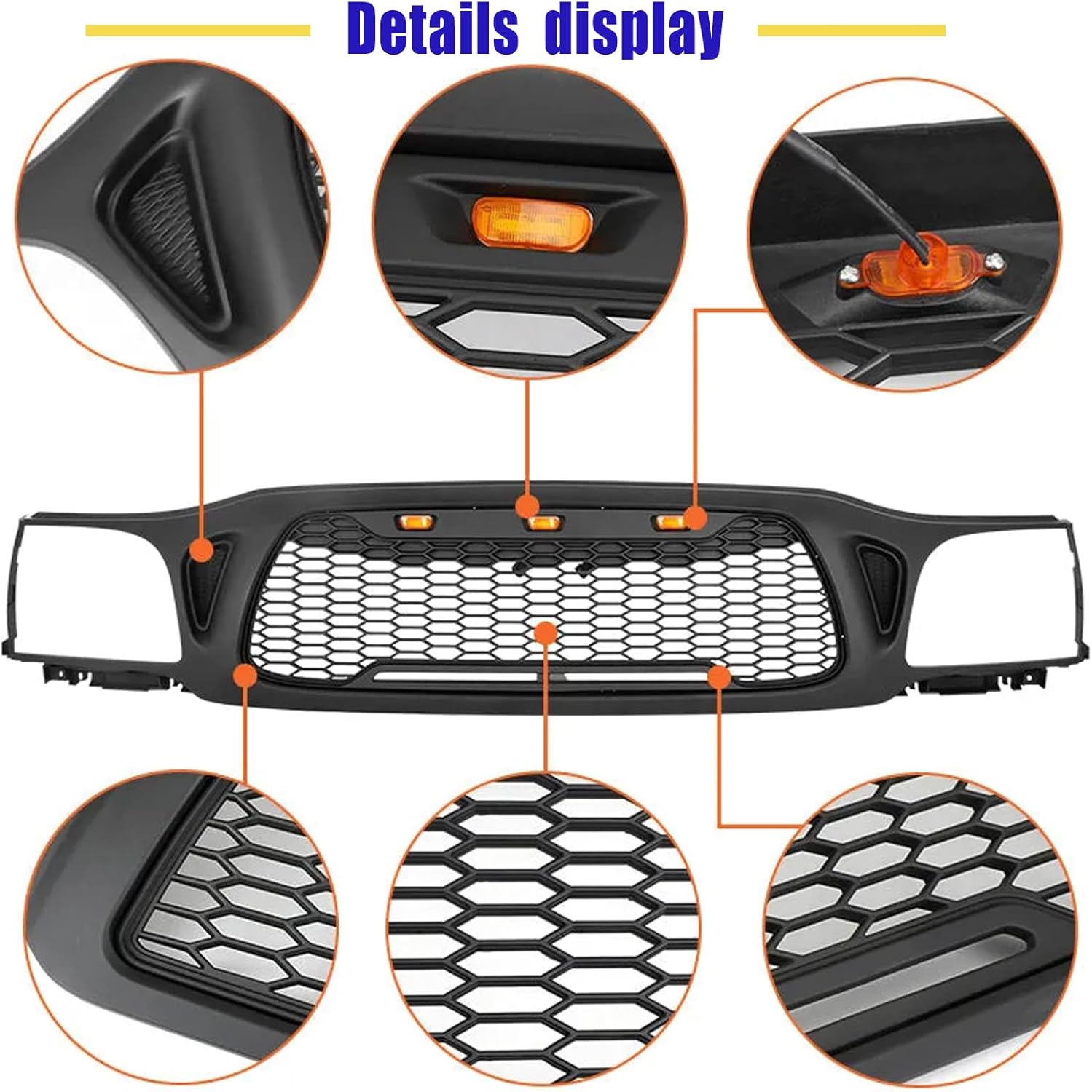 Grille avant convient pour Tacoma 2001 2002 2003 2004 Avec Amber LED Accent Lights Matte Black