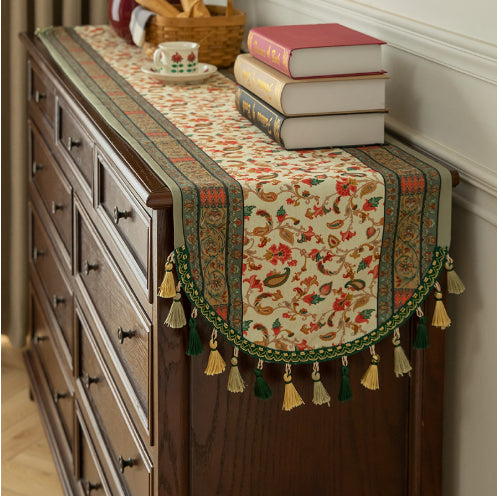 Vintage Table Runner Drapeau de thé Fringe Fringe American longue nappe