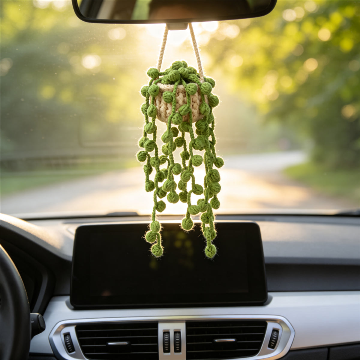 Crochet fait main Suspension Ornement Pot avec Trailing Round Perles Vertes Comme Vines Everlas