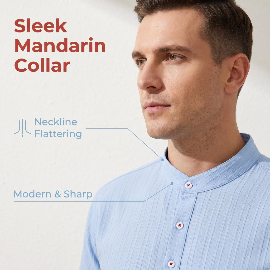 Jiana Été Chemise Homme à manches courtes avec Henry Collar