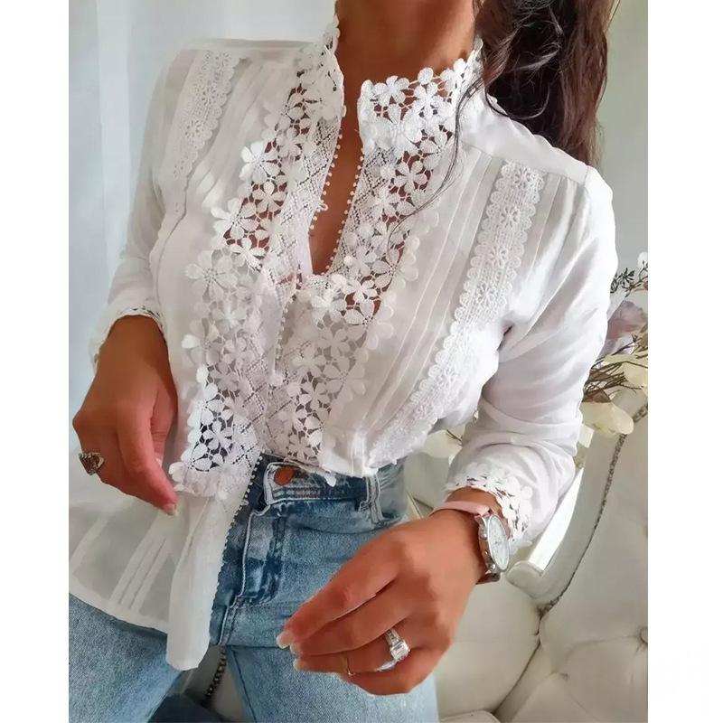 Chemise à manches longues en dentelle blanche