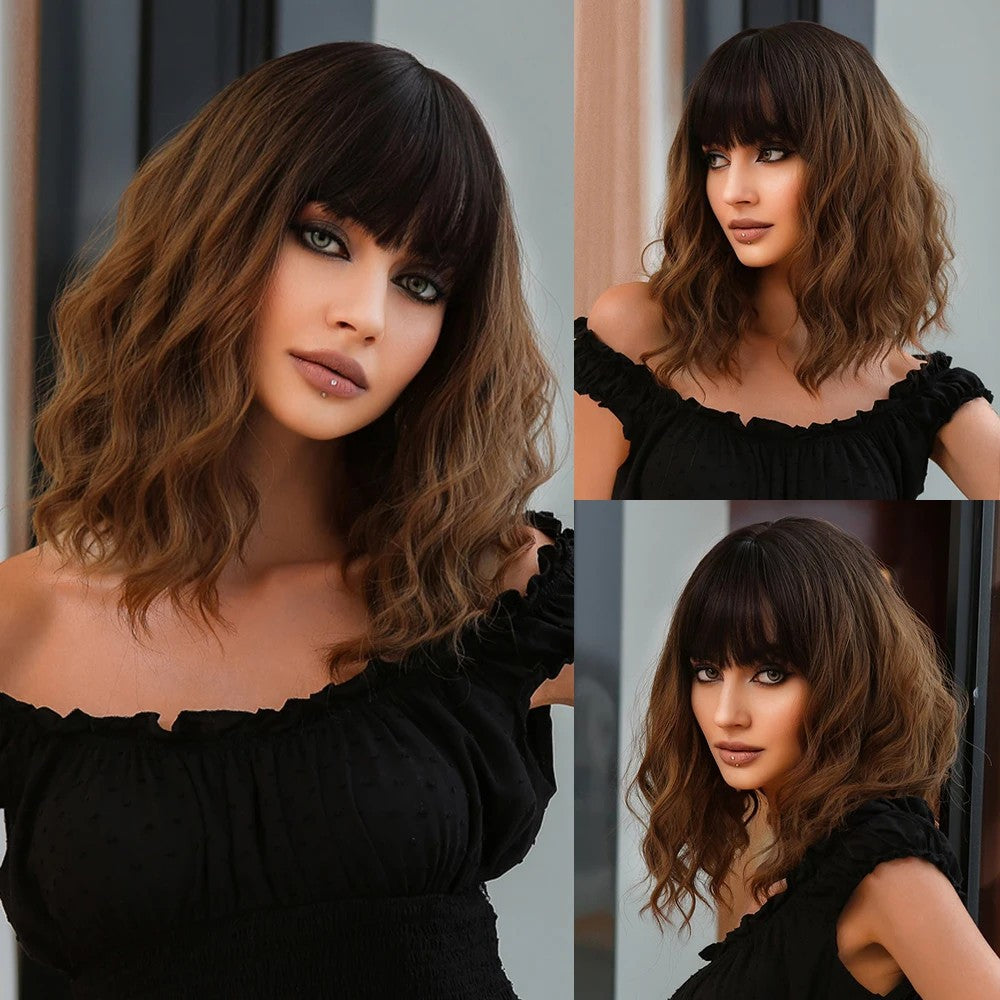 Wig Full-head Wig Bangs cheveux bouclés courts