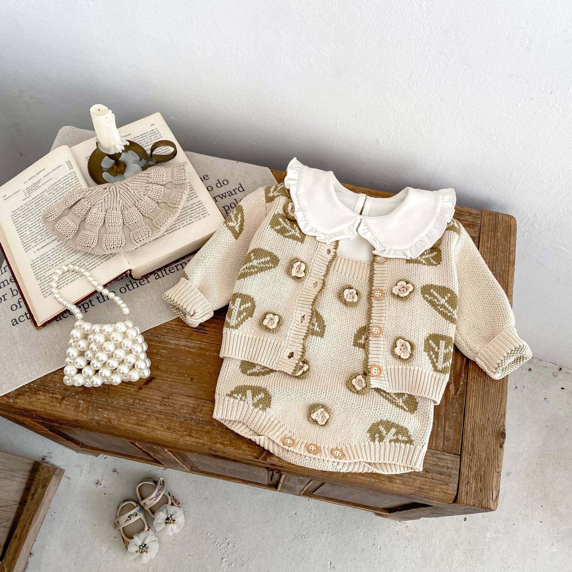Ensemble de deux pièces de sweater pour enfants Leaf Jacquard