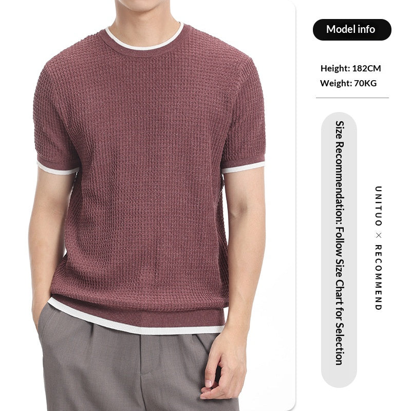 T-shirt en soie tricotée à manches courtes en vieux style d'argent pour hommes