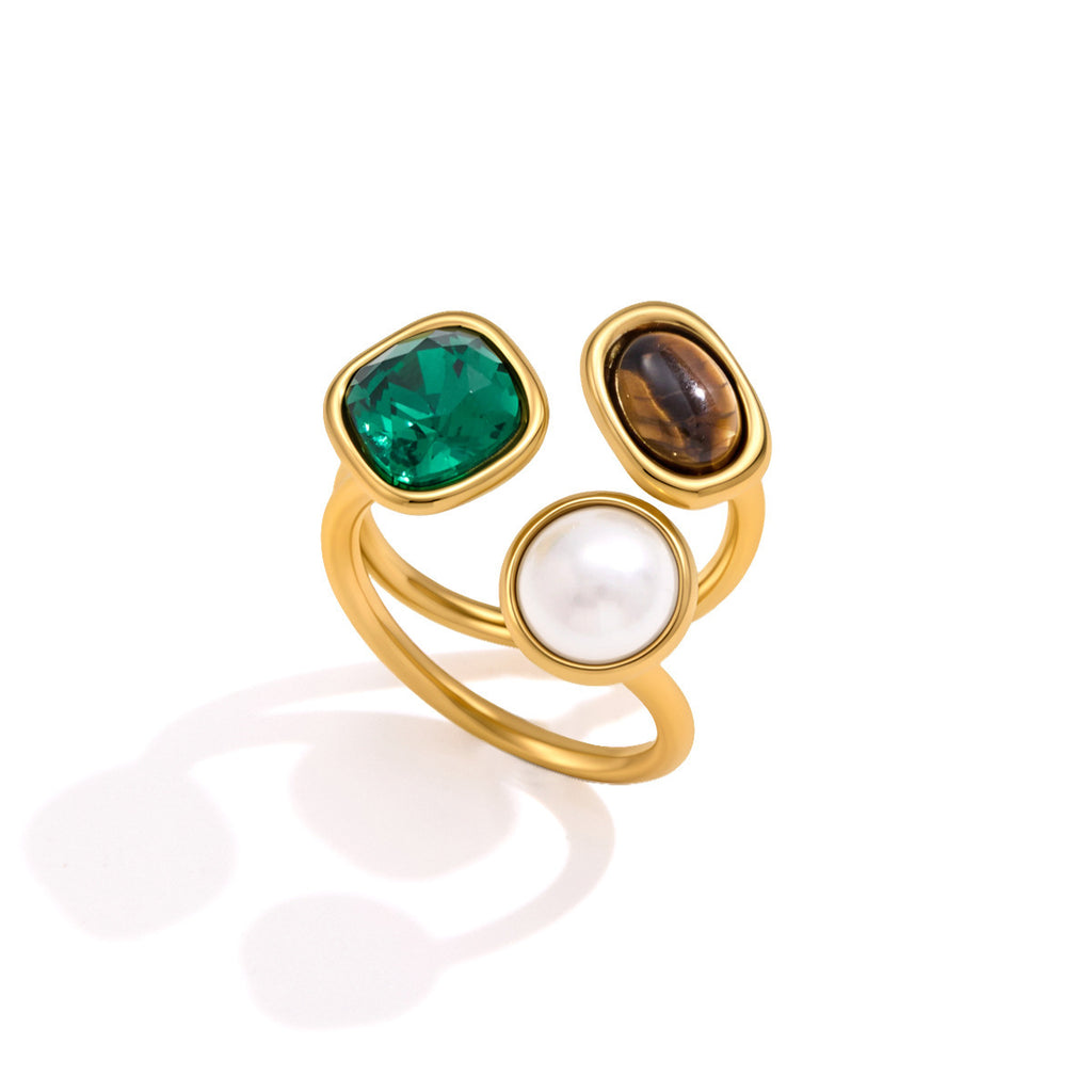 Tigers Eye Pierre naturelle Acier inoxydable Non-Fading Titanium Anneau