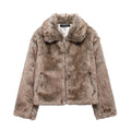 Meifeng Femme Mode Vintage Preppy style mi-siècle Veste de fourrure chaude pour femmes