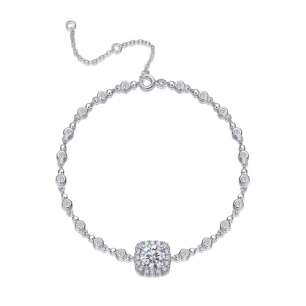 S925 Argent 1ct Coussin Halo Moissanite Bracelet