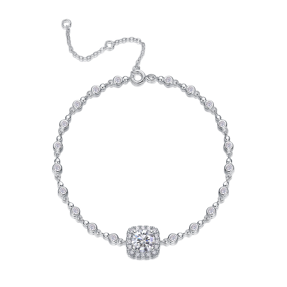 S925 Argent 1ct Coussin Halo Moissanite Bracelet