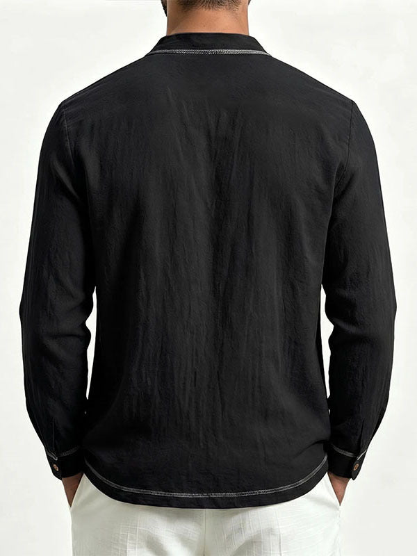 Men's Spring Autumn Lin T Shirt Men S Shirt European Size V Neck Blazer Long Sleeve Fash
