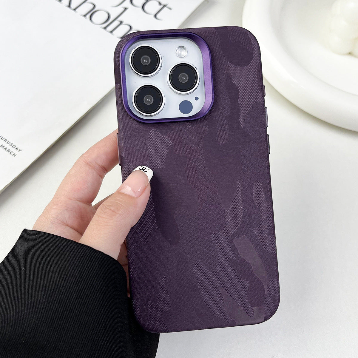 Boîtier de téléphone magnétique tout compris en cuir Camouflage