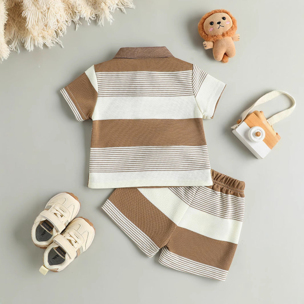 Ours-print T-shirt à manches courtes et short rayé Ensemble deux pièces