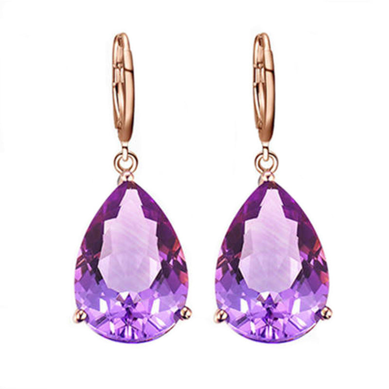 Qualité Crochet d'oreille pourpre Gemstone Diamond Bague Collier Rose Or Collier