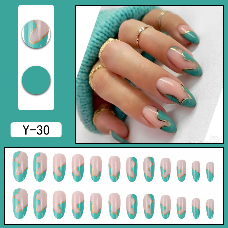 Fil d'or Wave-pattern Patchwork Les ongles prêts à porter