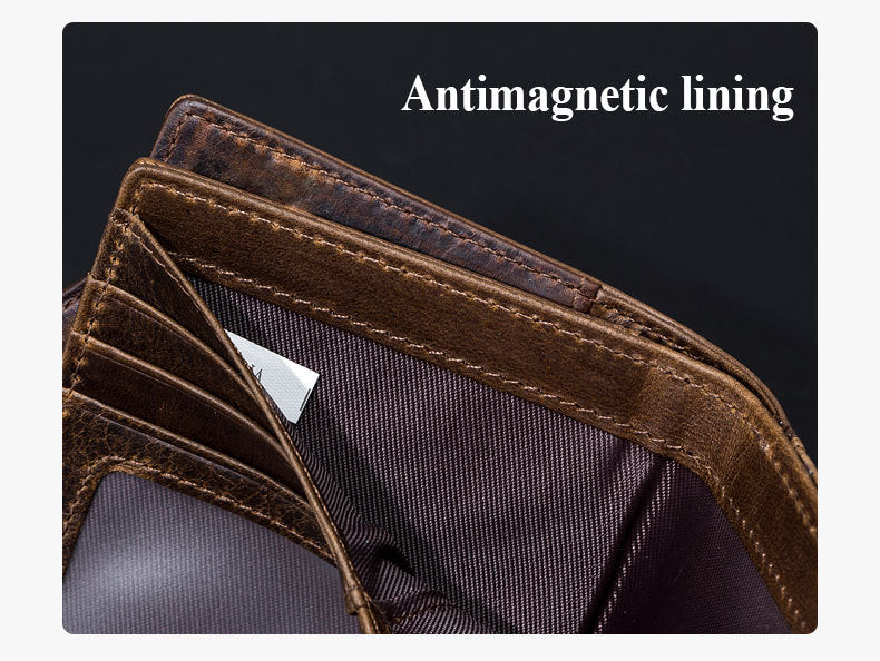 Premier calque Cowhide RFID Antivol cuir pivotant européen et américain retro hommes