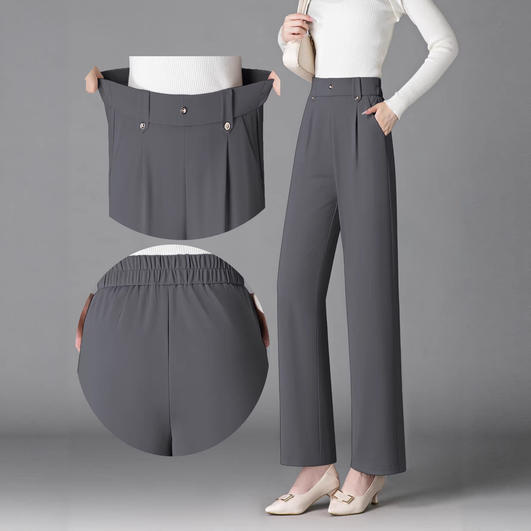 Femme Elastique-Wist Outerwear-ready Stretchy Slim-fit Pantalons à jambes larges