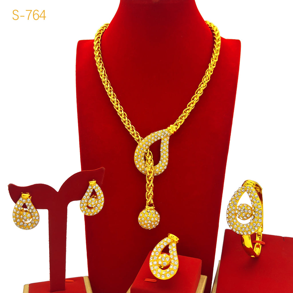 Meilleures ventes Dubai Bride 24k Collier plaqué or Bracelet Boucle d'oreille Bague de quatre pièces