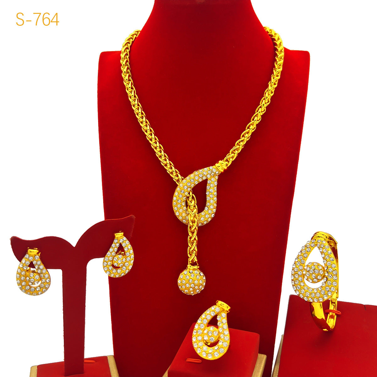 Meilleures ventes Dubai Bride 24k Collier plaqué or Bracelet Boucle d'oreille Bague de quatre pièces