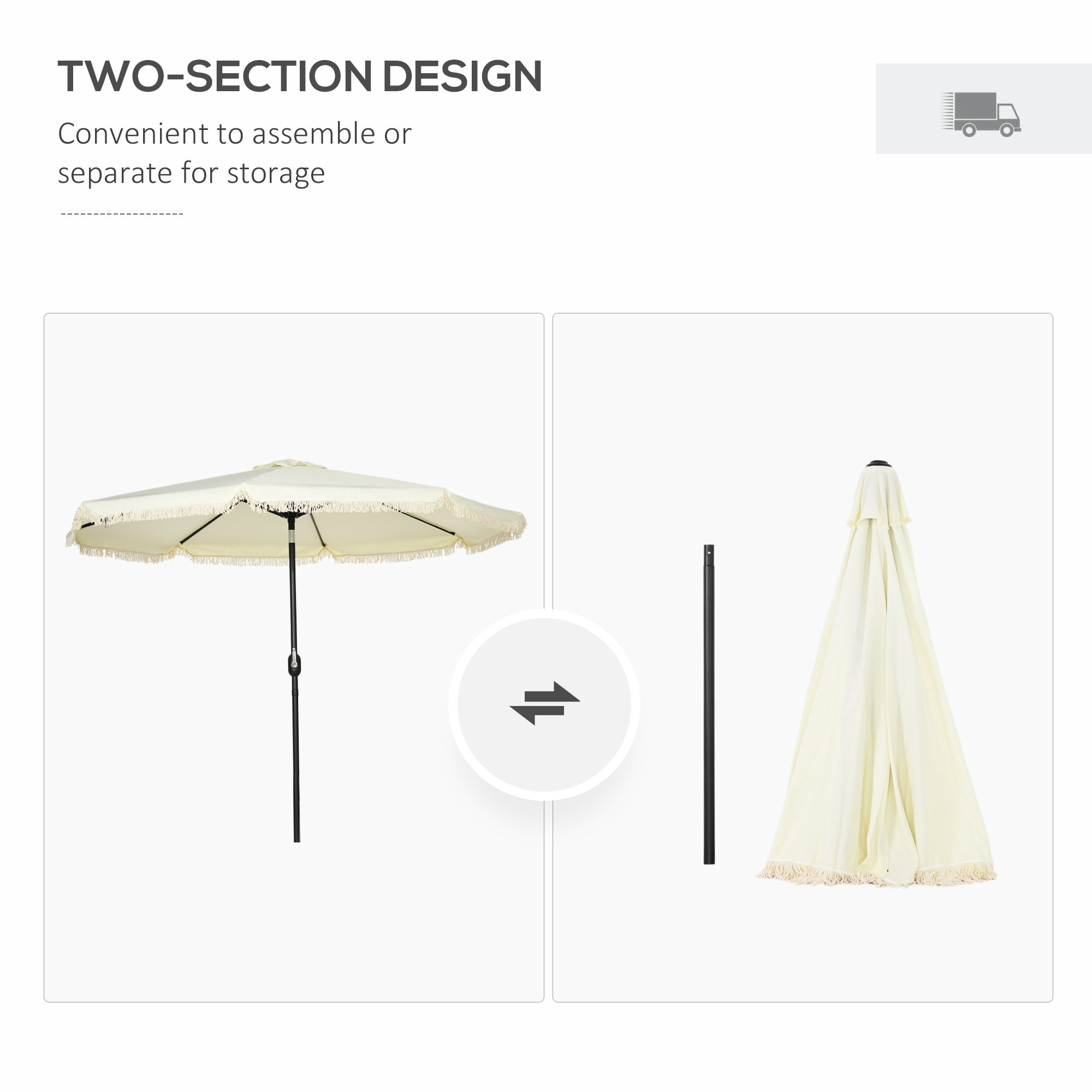 Parapluie Cantilever de 9 pieds avec Tilt bouton poussoir et Crank Tassles et 8 côtes Parapluie ombre