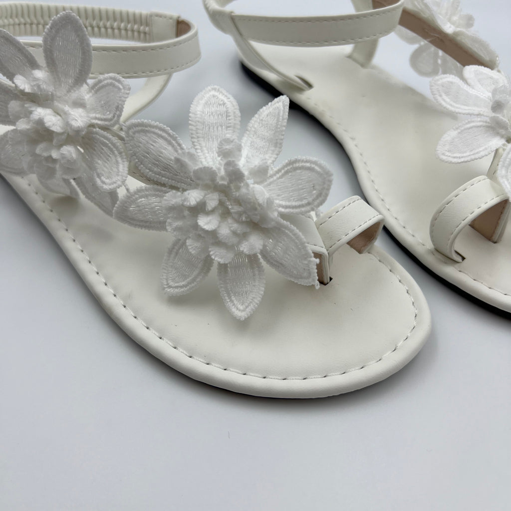 Sandales plates de broderie florale européenne pour femmes