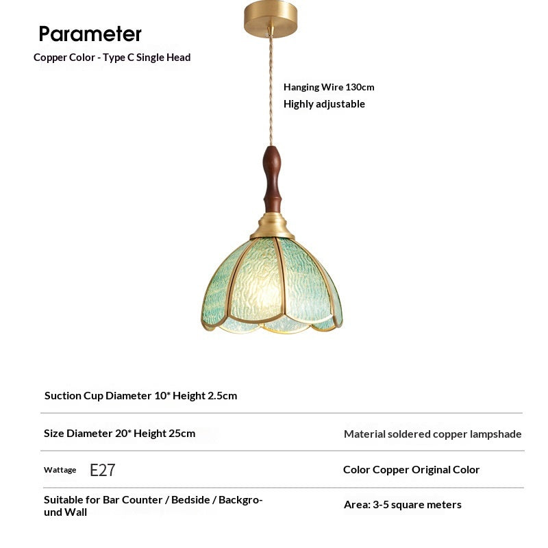 Style américain Vintage Lustre tout-cuivre Petite lumière pendentif