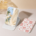 Sweet Coquette Bow Heart Print Folding Compact Mirror PU Leather Stand Up Pocket Maquillage Mi