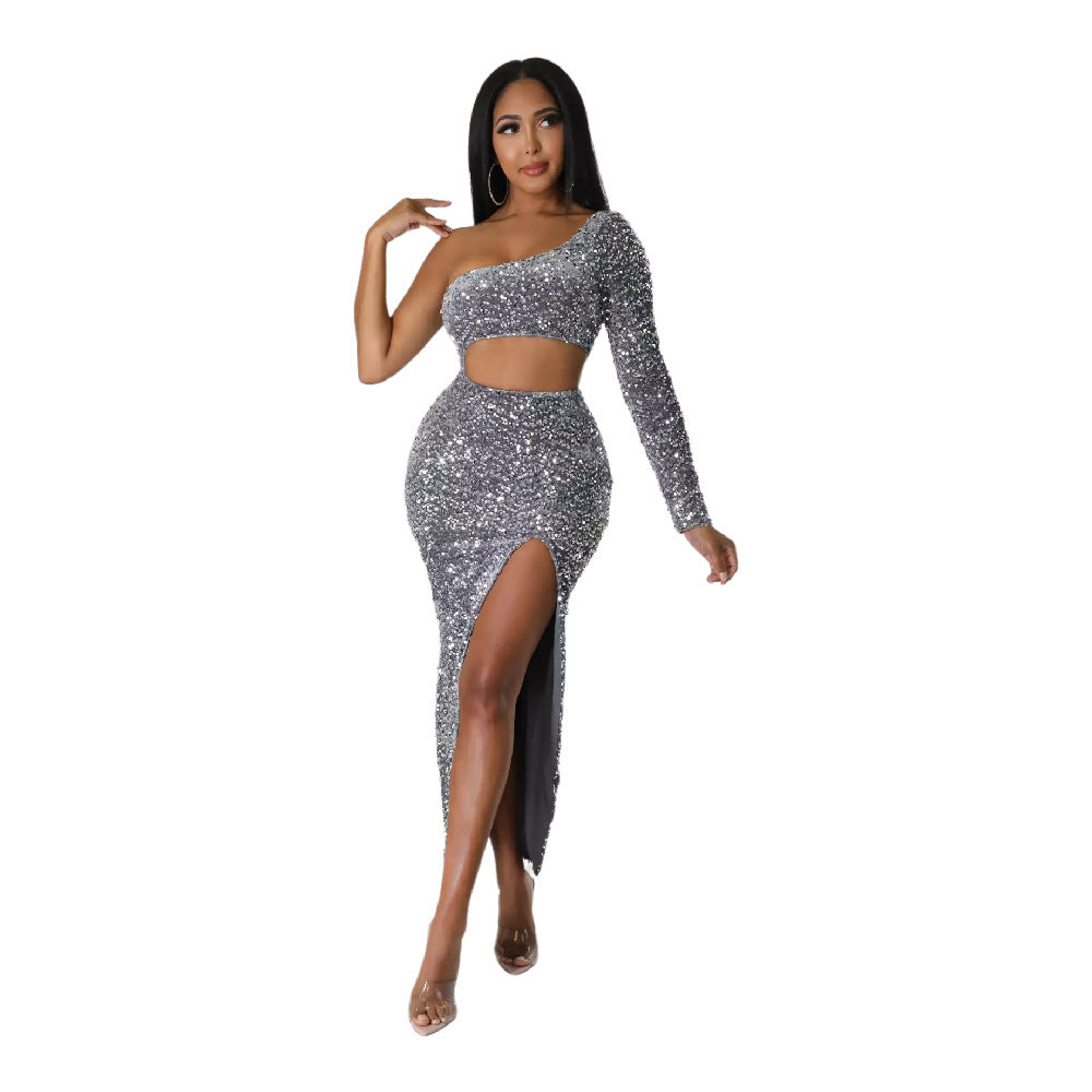 Peintres mode à une épaule Sexy Navel Split Hip Robe de vêtements pour femmes