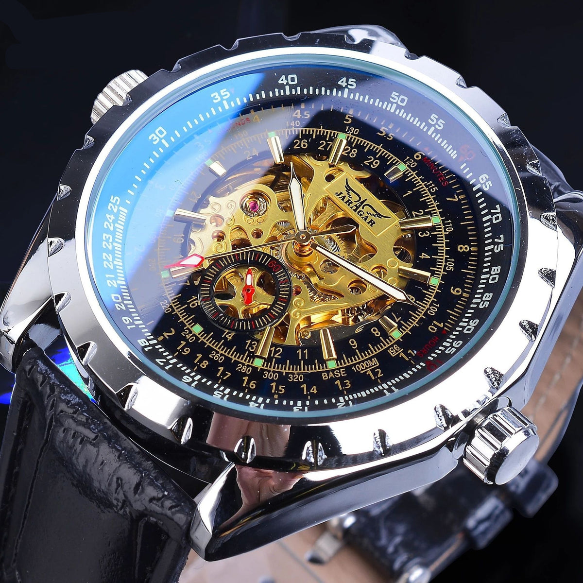 Montre mécanique automatique à grand diamètre en verre bleu casual d'affaires