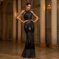 Halter Perles de paillettes Robe de soirée mince