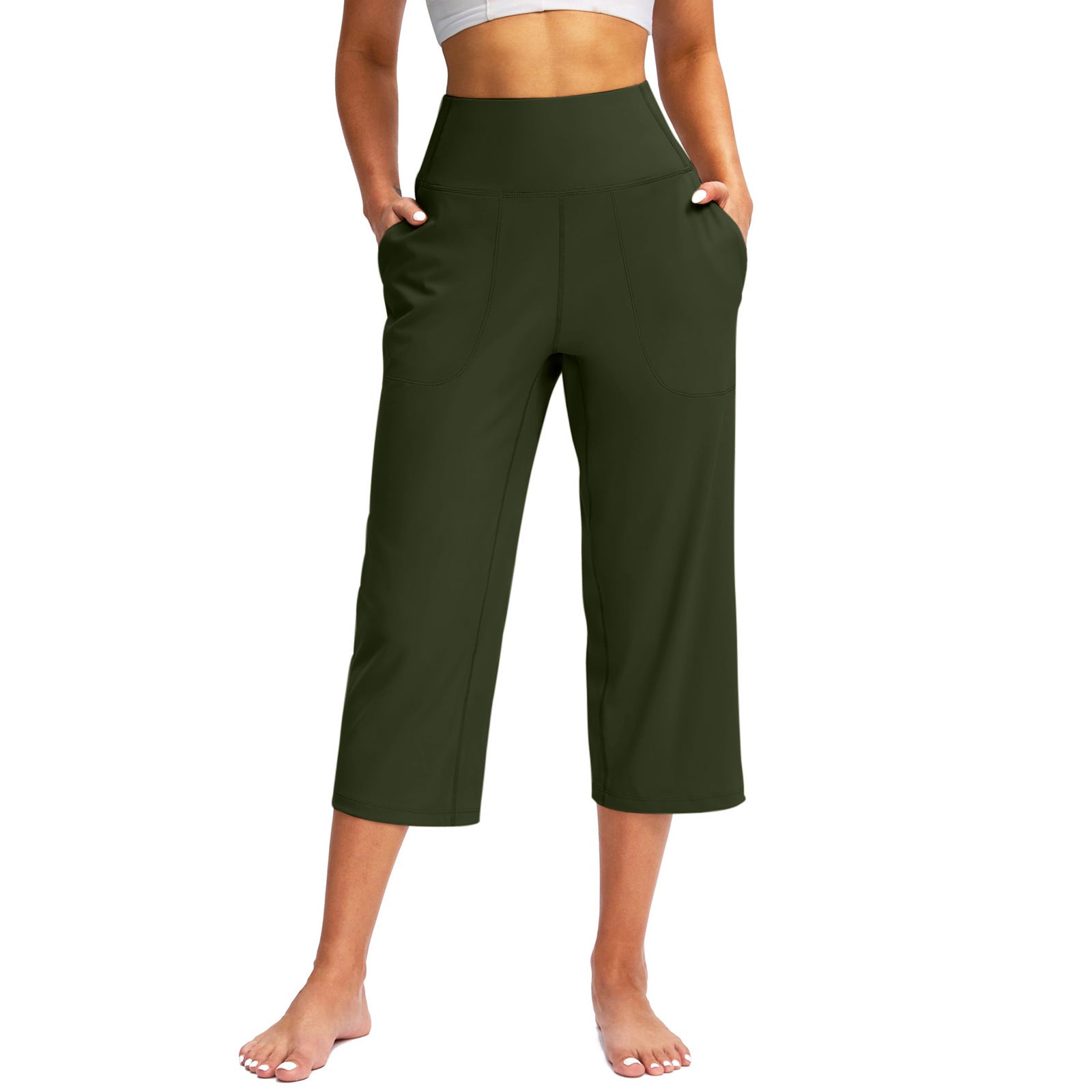 La mode européenne et américaine des femmes Couleur solide Pantalon à large leg avec poches