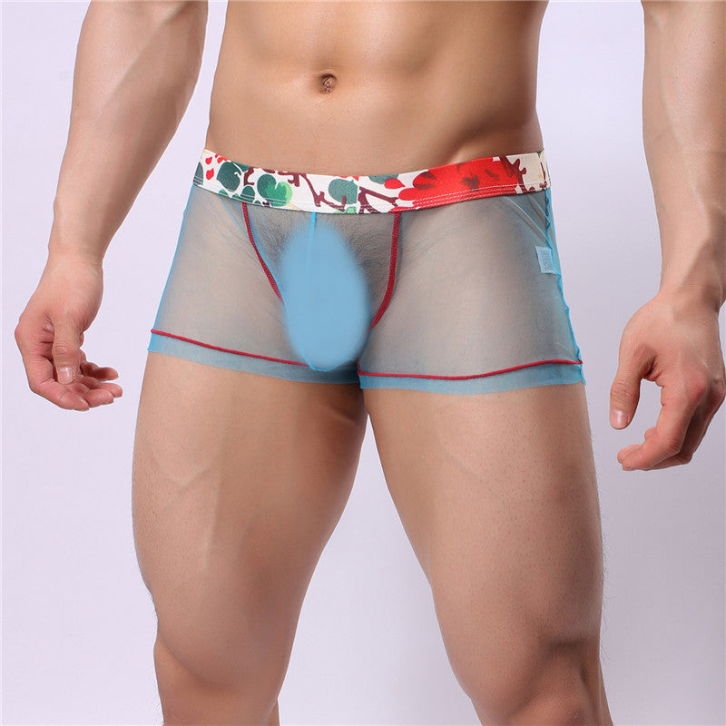 Men Sexy See-through Mesh High Elastic Boxers