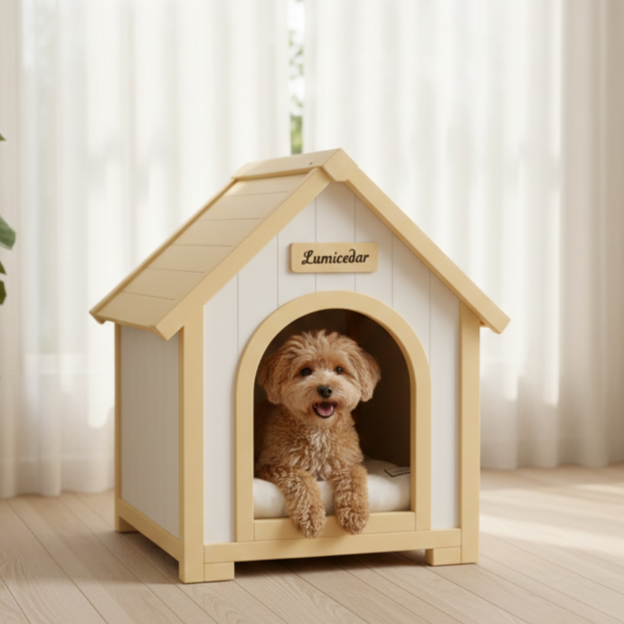 Maison de chien en bois moderne avec coussin EVA – Cèdre solide Pet House pour petits chiens & C
