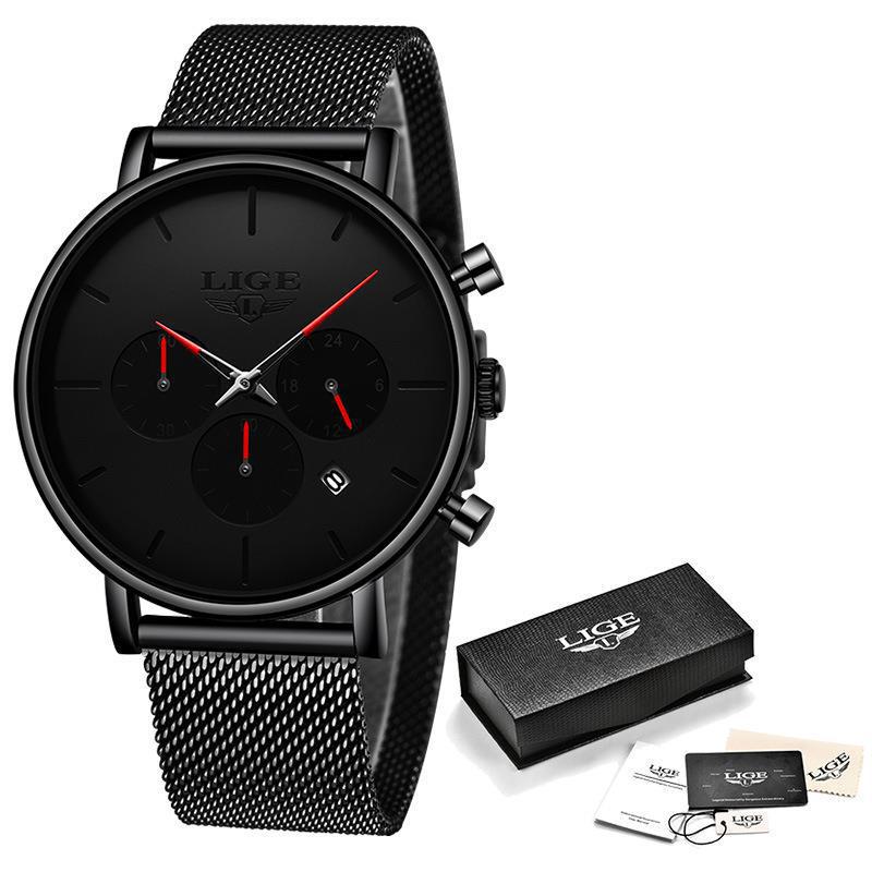 Mens Mesh-Strap Multifonctionnel Montre Quartz résistant à l'eau