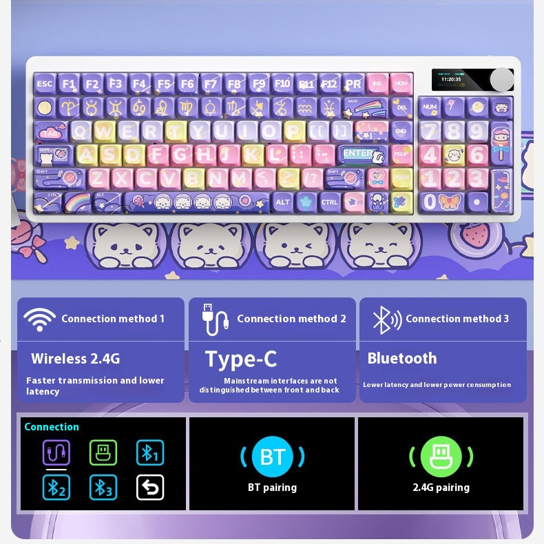 Clavier mécanique Black Iron Cow Full Key No Punching RGB Backlight à trois modes Cinq faces