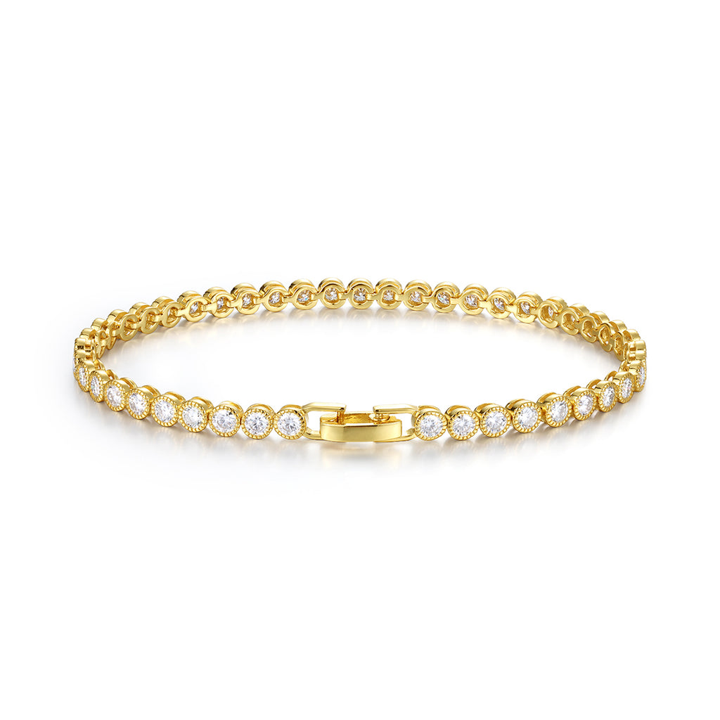 S925 Argent plaqué or 45pcs 3mm Lunette Moissanite Bracelet 19cm D Couleur VVS1 GRA Certifie