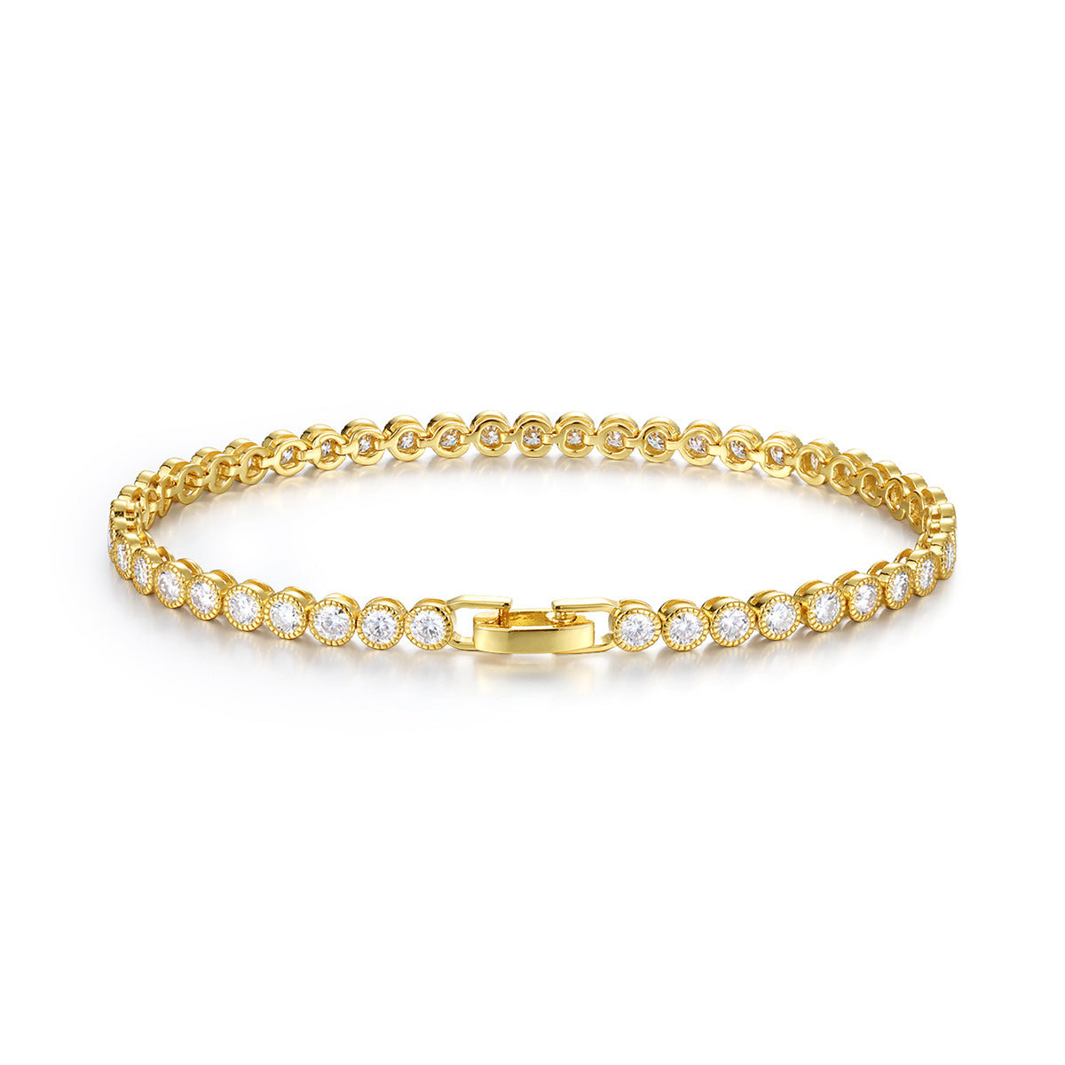 S925 Argent plaqué or 45pcs 3mm Lunette Moissanite Bracelet 19cm D Couleur VVS1 GRA Certifie